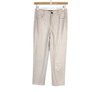 KLD Beige Cream Faux Vegan Leather High Waist Straight Leg Pants